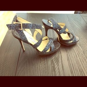 Jimmy Choo “Vamp” Navy Glitter Heels